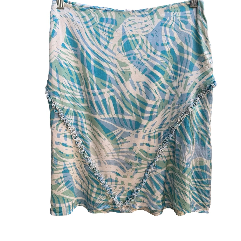 Filippa‎ Y2K Coatal Resortwear Tropical Boho Palm Leaf Silk Blend Ruffle Skirt 2